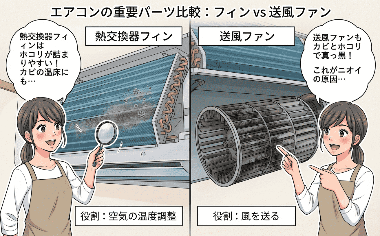 エアコンフィンと送風ファンの比較