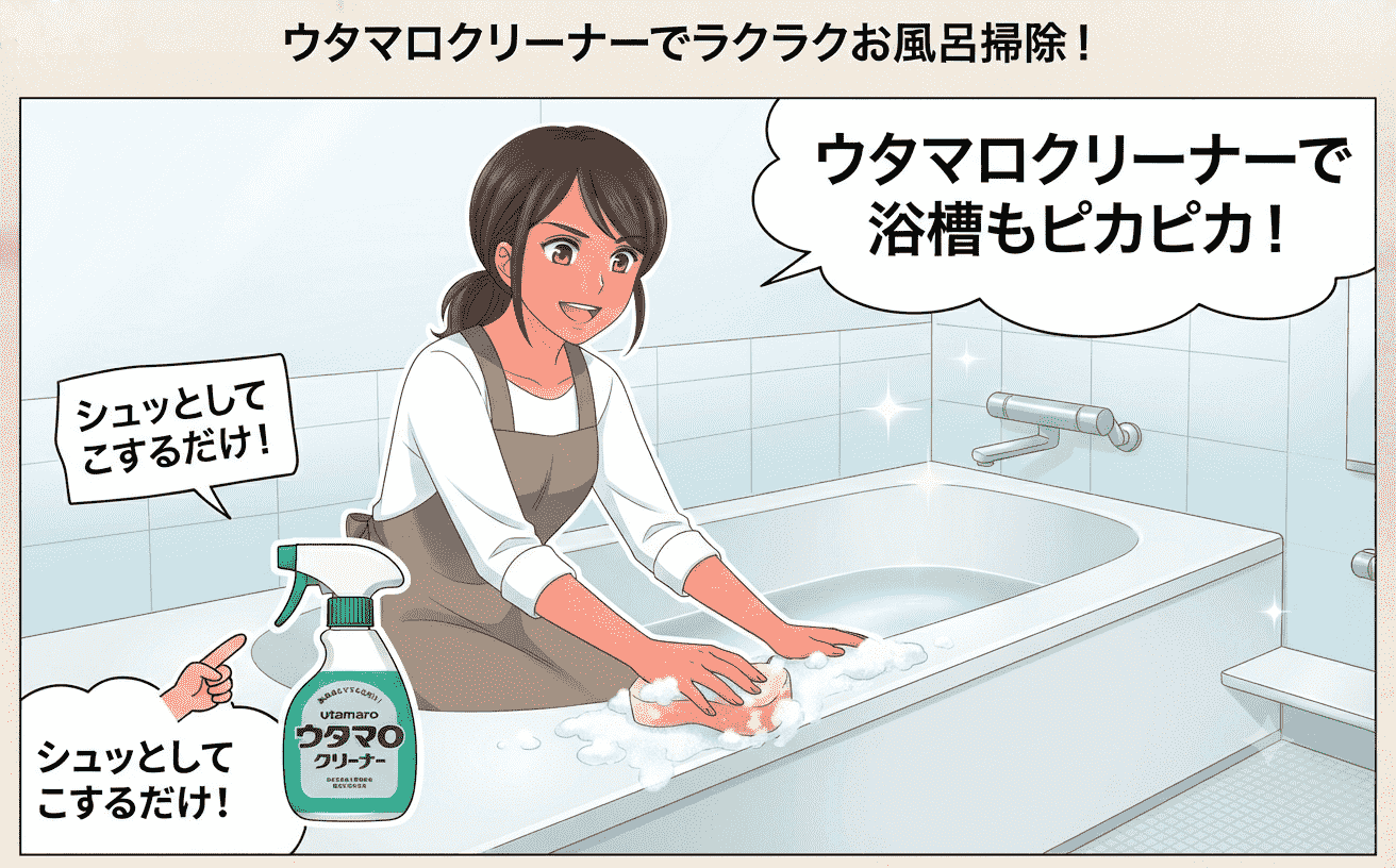 ウタマロクリーナーを使って浴槽を洗っている様子