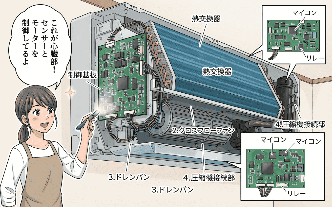 エアコン内部の構造、基板部分
